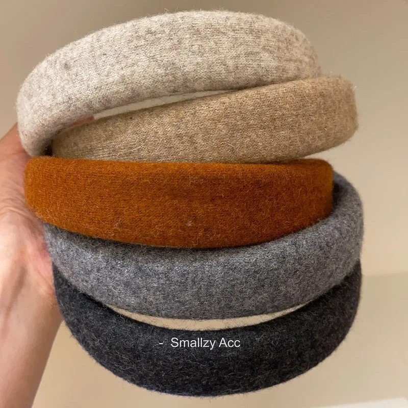 Korean autumn and winter temperament solid color wool wide edge headband versatile simple going out headband women's hairpin