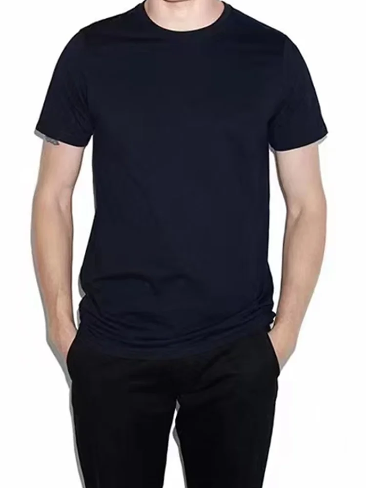 Summer men's cotton solid color T-shirt embroidery round neck short sleeve fashion casual top