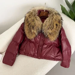 OFTBUY Down Jacket Women Winter White Duck Down Coat Short Warmth Puffer Jacket Large Natural Real Raccoon Fur Collar Parkas