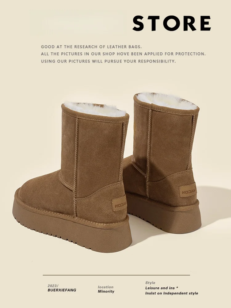 

Женские зимние сапоги-полусапоги с мехом, кожаные, утепленные, средней высоты, хлопковые, модные, повседневные, водонепроницаемые, на платформе