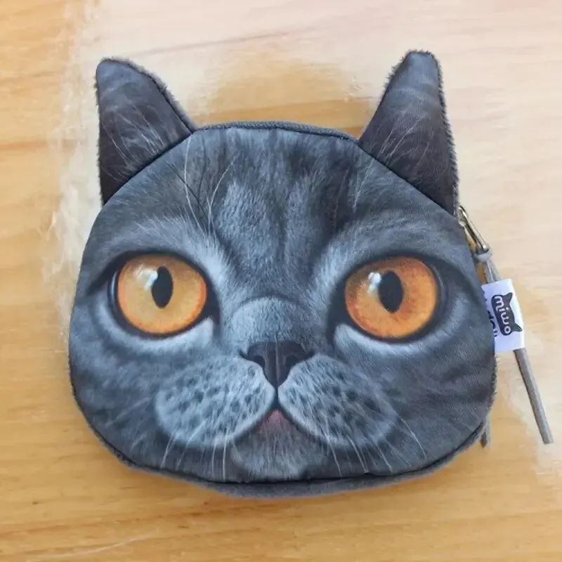 Cute Cartoon 3D Cat Plush Coin Purse, Animal Cat Coin Bag Minature Children\'s Purse Snack Toy Storage Bag