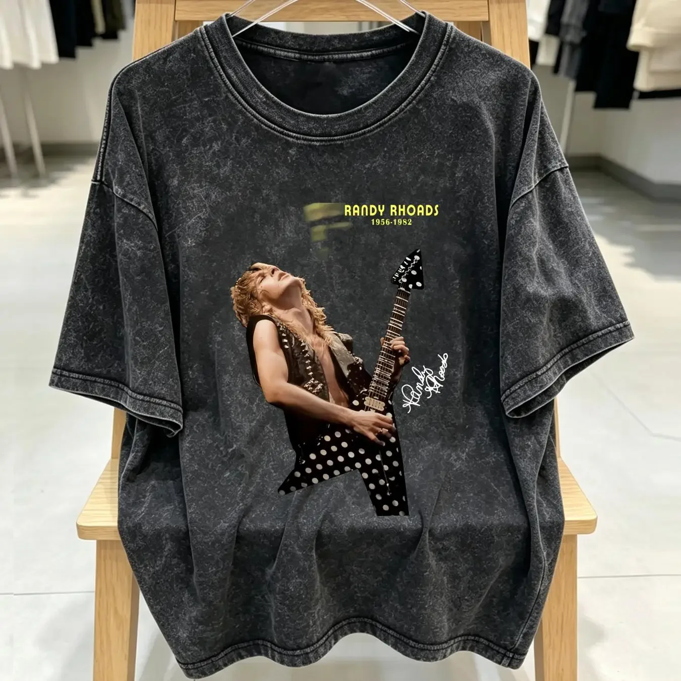 washed T Shirt New Popular Randy Rhoads With Guitar For Fans S 3XL vintage Washed designer clothes Versatile Slightly graphic