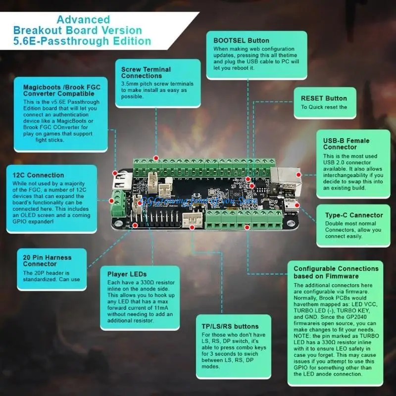 H9EB RP2040 Board met Kabel voor Console V5.6E USB Passthrough Fighting Board DIY Fight Hitbox Controller