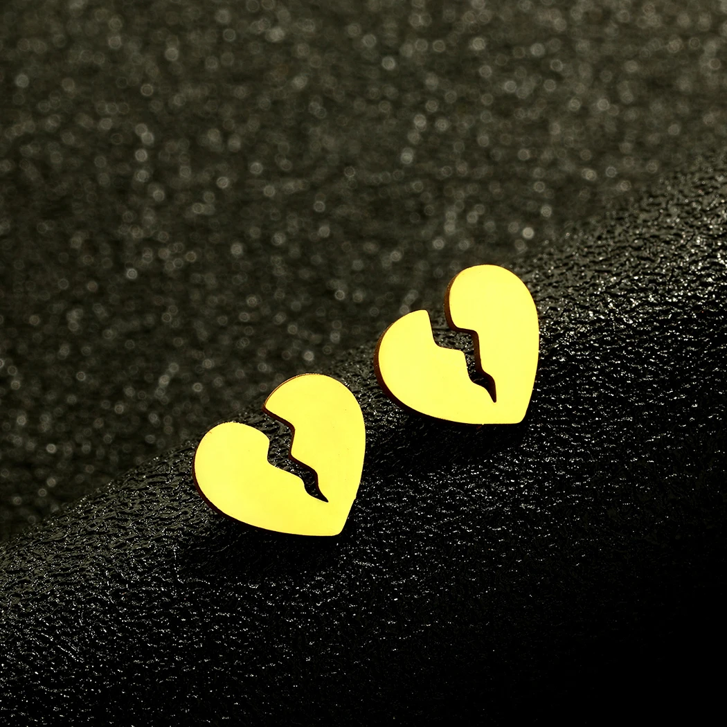 Creative Broken Heart Stud Earrings 316 Stainless Steel Gold/Silver/Black Color Fashion Earrings For Women Jewelry Party Gifts