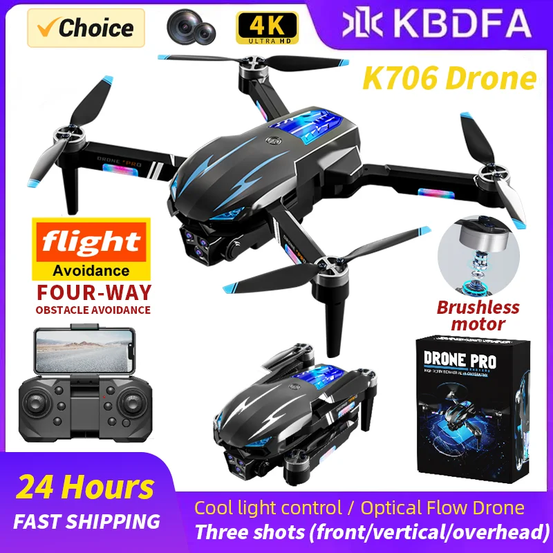 KBDFA K706 프로 드론, 4K HD 카메라, 전문 사진 드론, GPS 없음, RC 접이식 쿼드콥터, 장애물 회피, 브러시리스 장난감 