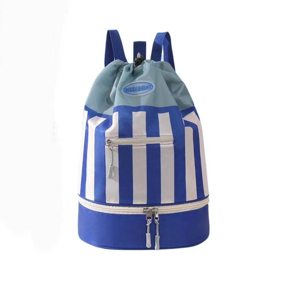 

Dry/Wet Separation Children's Swimming Backpack Large Capacity Waterproof Beach Bag Striped Lightweight Beach Backpack Fitness