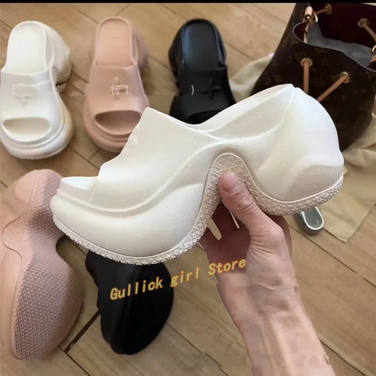 Thick Heel 2024 Summer Slippers Round Toe Slip On Fashion Women Dress Shoes Open Toe Muffin Heel Black White Pink Dress Shoes