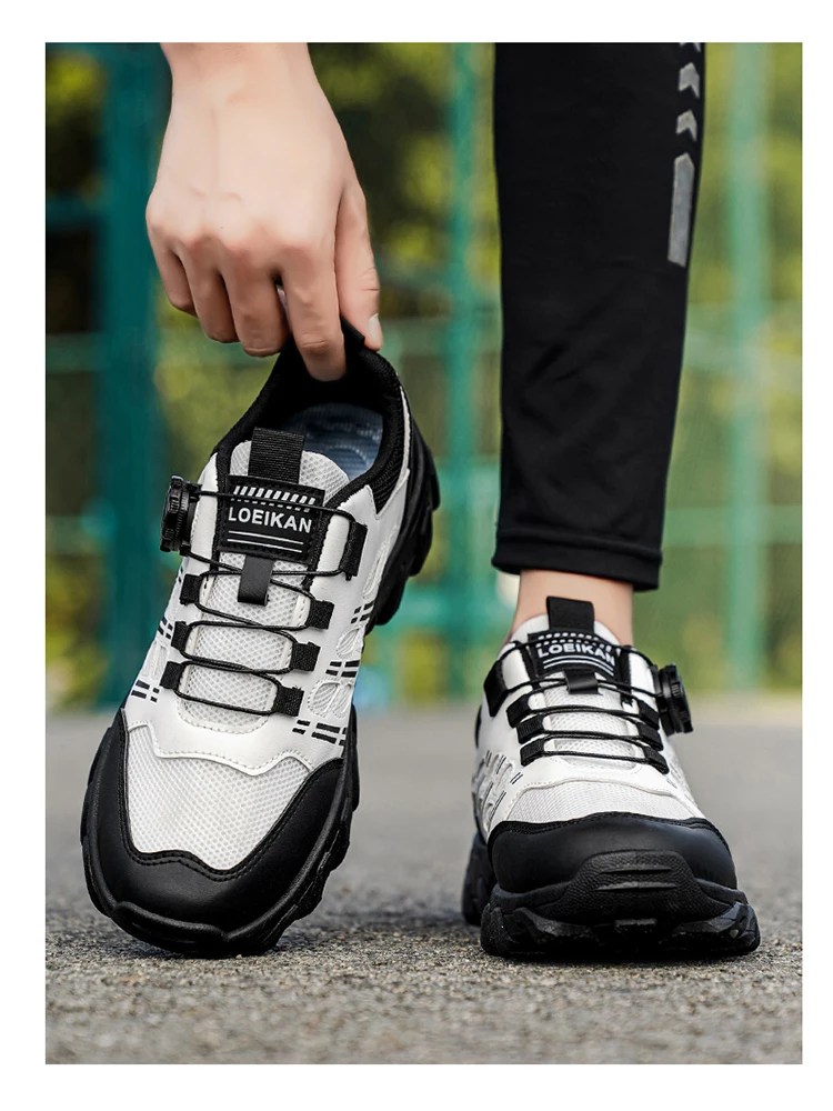 Herren-Wanderschuhe mit drehbarer Schnalle, rutschfeste, dicke Sohle, Outdoor-Trekking-Kletterschuhe, Schwarz-Silber – Detail 6