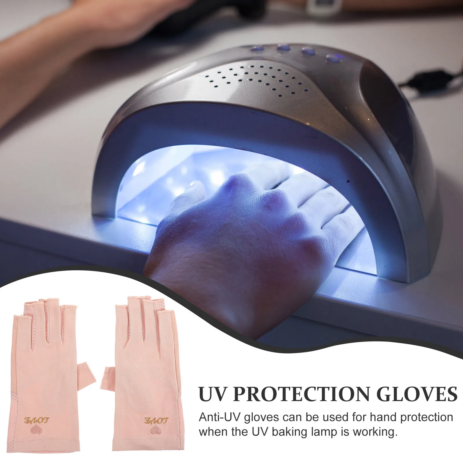 1 par de guantes de protección Uv, cubiertas de manos para decoración de uñas de medio dedo, guantes protectores de manicura reutilizables para salón, secador Uv para uso en exteriores