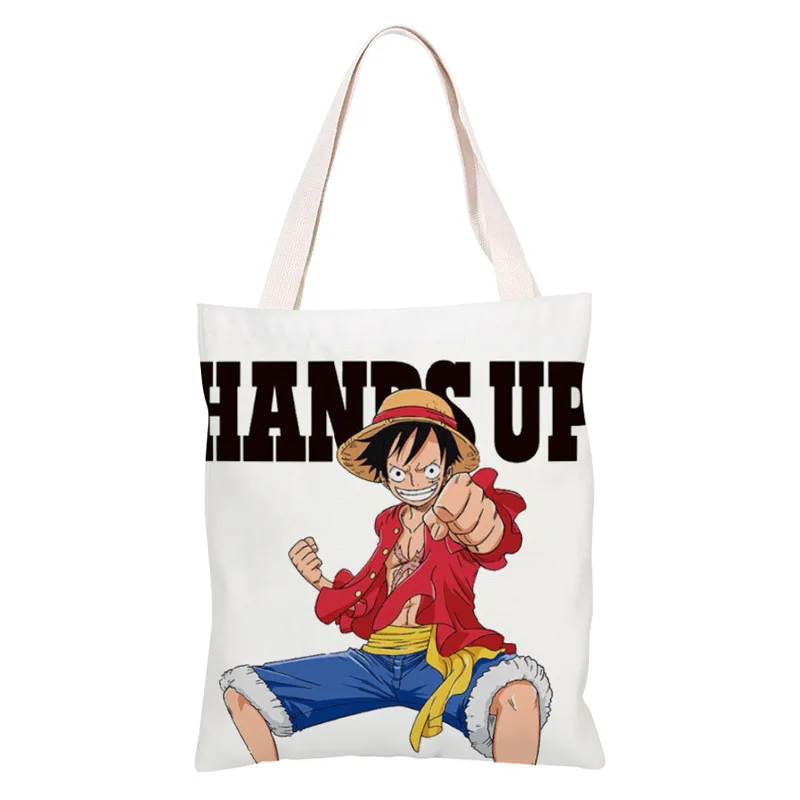 One Piece Luffy Canvas Tote Bag for Women Men Cute Shopping Grocery Reusable Shoulder Bag School Handbags Girl Christmas Gift