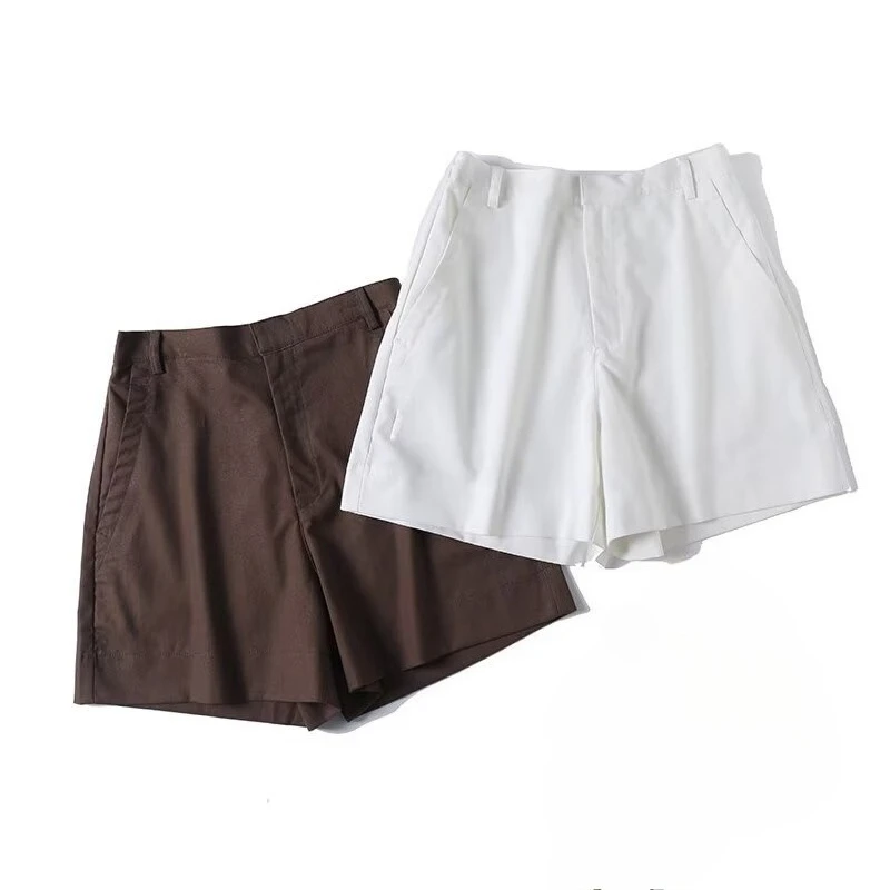 

ZBZA Women High Waist A-line Shorts Vintage Solid Zipper Button Double Pocket Commuter Mini Shorts Spring Summer New Chic Shorts
