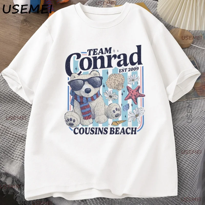 Team Conrad Junior Mint Bear T-Shirt Men Women Summer I Turned Pretty Tee Cousins Beach Fan Graphic T-Shirts Romance Book Tees