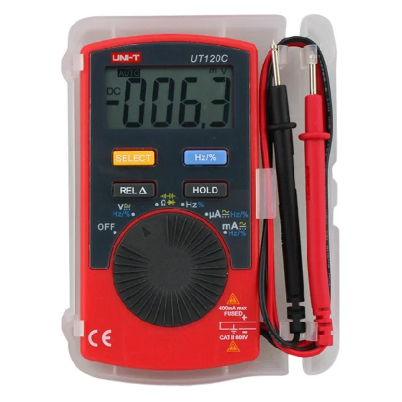 Imagem -03 - Multímetro Digital de Tamanho Uni-t-pocket Ut120c Mini Medidores Elétricos Testador de Alcance Automático Tensão dc ac Tensão Display Lcd Mini