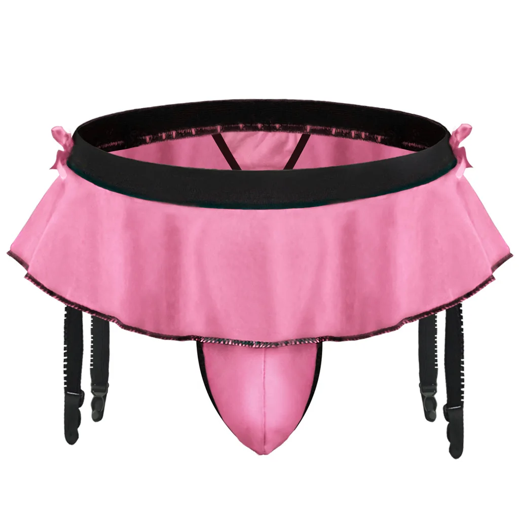

Sissy Erotic Pantie for Men Sexy Ruffled Erotic Skirts Lingerie with Garters 4 Sock Clip for Stocking Gays Bulge Pouch G-Strings