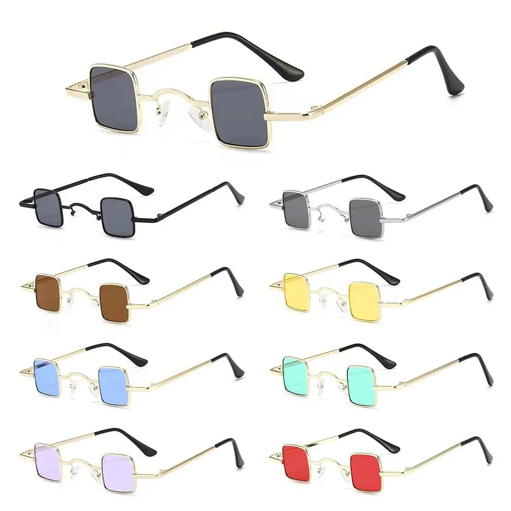 Small Square Sunglasses Ultra Metal Frame Hip Hop Punk Sun Glasses Mini Candy Color Sunglasses Ins Fashion Shades for Women Men