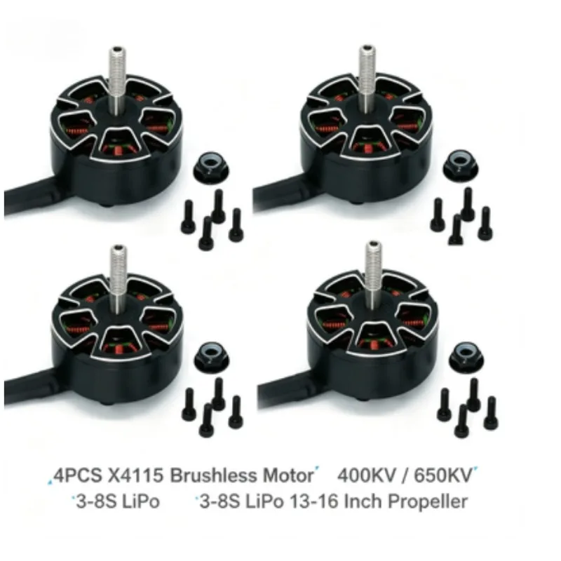 4Pcs X4115 Brushless Motor 400KV 650KV 3-8S Lipo Match 13-16 Inch Propeller Multirotor FPV Drone Racing Replacement Parts