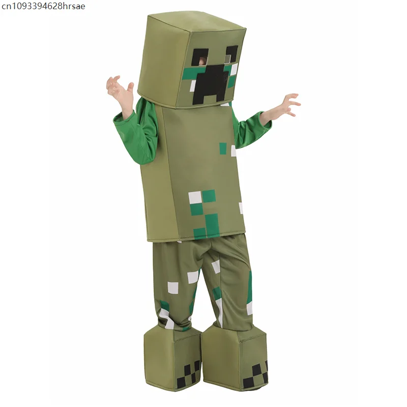 

Unisex Game World Girl Pink Pig Fancy Dress Up Boy Kids Green Blocks Scrambler Halloween Costume