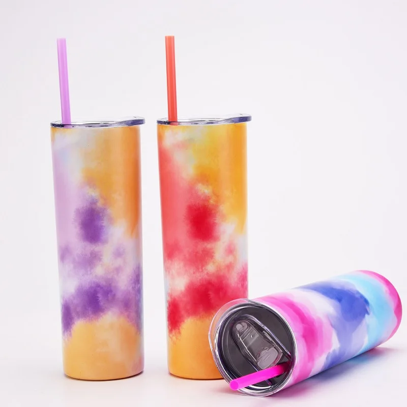 Thermos Cup,Double Layer,Stainless Steel,Small Mouth,Creative Tie-dye Color,Heat Lock Cold Seal Leakproof Water Bottle,500ml