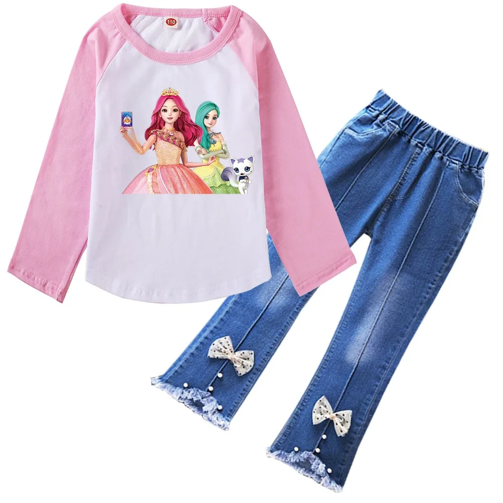 Secret J-Jouju Clothes Kids Cartoon S-Secret Jouju TShirt Baby Girls Long Sleeve Tops Jeans 2pcs Sets Children's Autumn Clothing