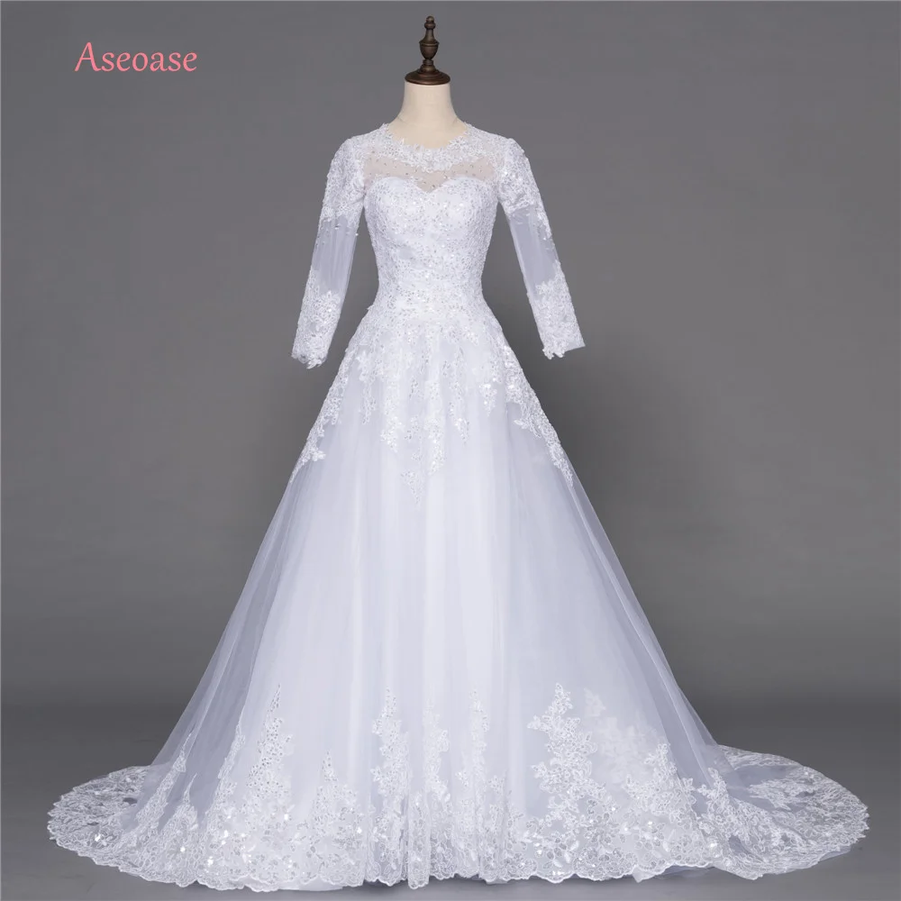 Aseoase – robe De mariée musulmane, coupe trapèze, manches longues, Tulle, style Boho, Photo réelle