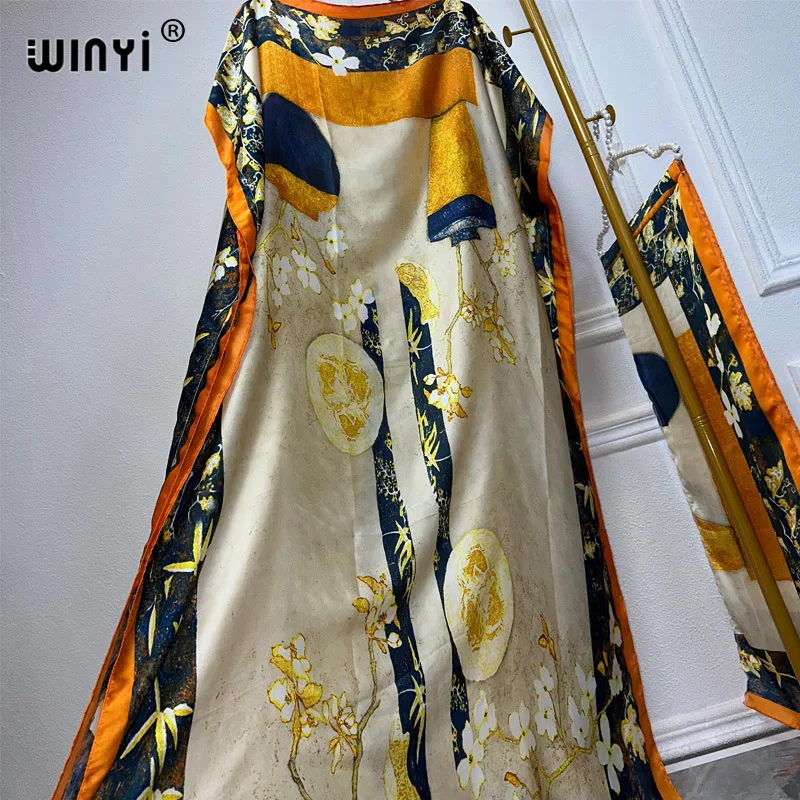 WINYI 2024 New African Women Dashiki boho print muslim woman dubai Free Size Design With Scarf Maxi Loose African Elegant Dress