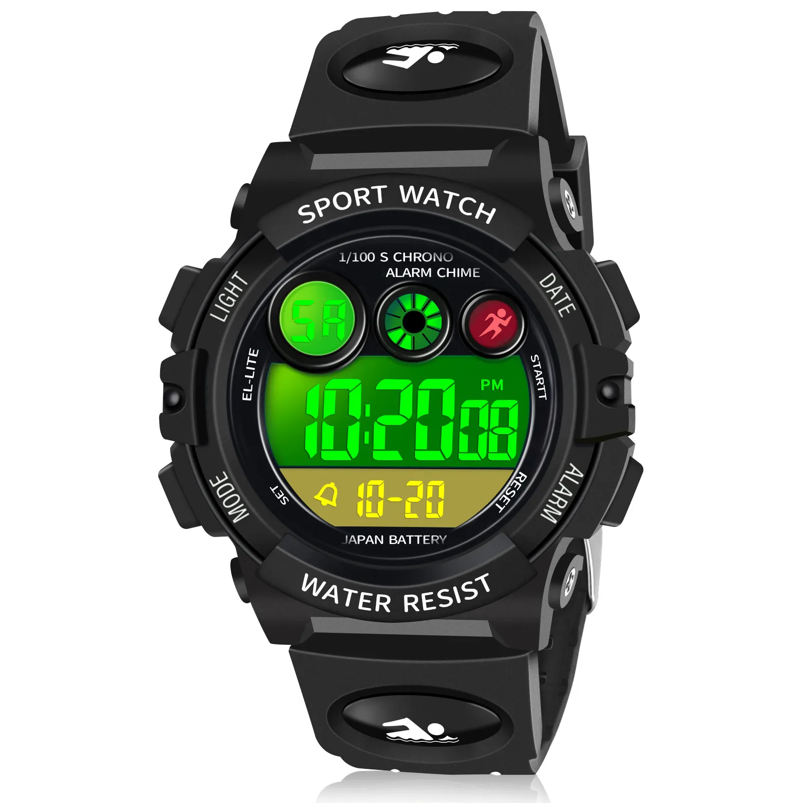 Children's watch, digital outdoor sports waterproof boys' watch, 12/24-hour alarm clock, 7-color backlight stopwatch, bracelet.