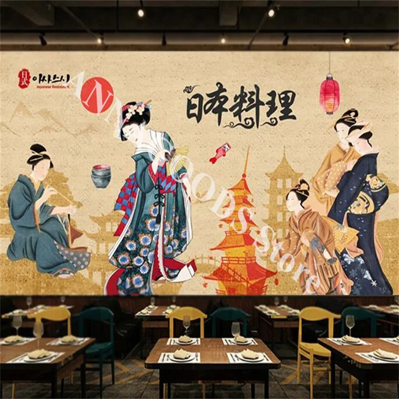 

Custom Japanese Style Geisha Background Wallpaper for Authentic Sushi Cuisine Restaurant Industrial Decor Mural Wall Paper 3d