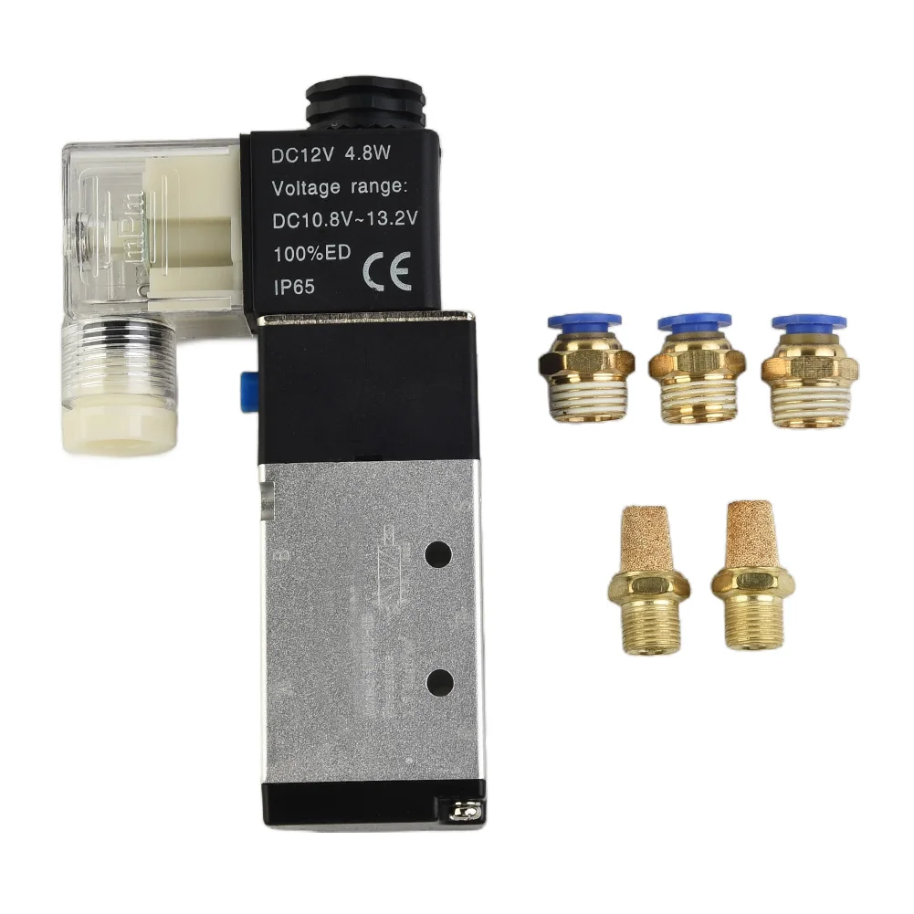 4V21008 Solenoid Valve, 12V DC, Thread BSPT, Metal+Plastic Material, Joint Pipe Bore Inlet=Outlet=1/4'', Exhaust=1/8