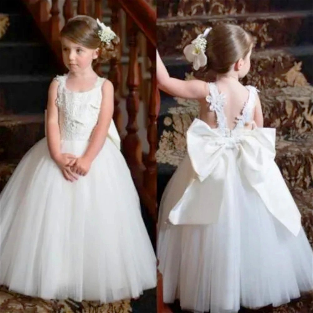 Princess Dress Ball Beauty Pageant Tulle Lace White Angel Flower Girl Dress First Communion Kids Surprise Birthday Present