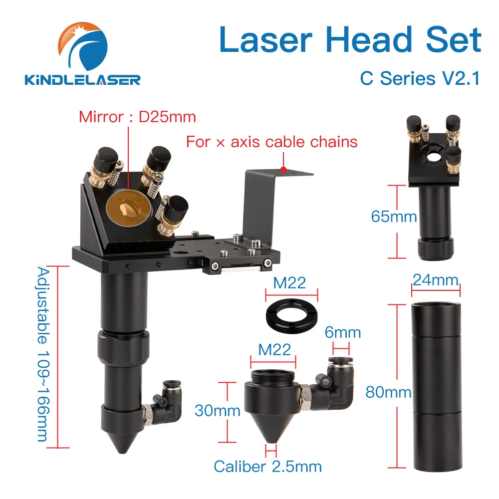 CO2 Laser Head GaAs Focus Lens Set D18 FL38.1 D20FL50.8/63.5/101.6mm Integrative Mount Dia.25 Si Mirror for Laser Cutter