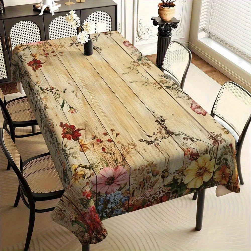 Tablecloth, 1pc. Features a Vintage Wildflower Pattern with a Pastoral, Idyllic Style Suitable for All Seasons and Occasions. Cr