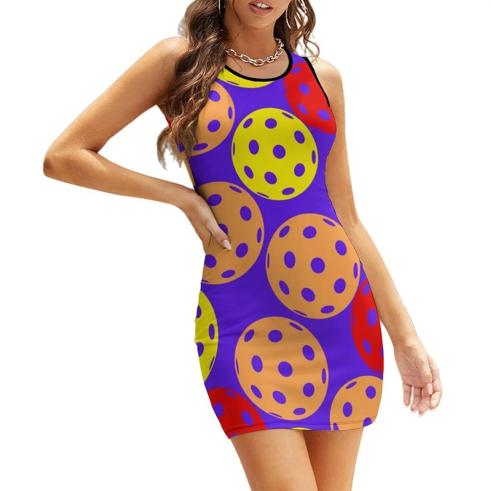 

Colorful Pickleball Pattern Sleeveless Sundress Woman clothing bandage dress summer women's suit Woman dresses