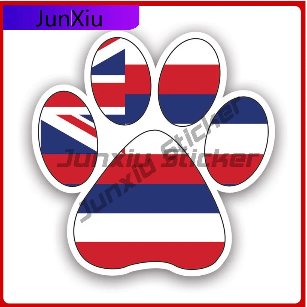 

Hawaii State Paw Print Shaped Sticker Creative Decals Dog Dogs Cat Cats Pet Pets Puppy Prints State Flag Patriotic Car Sticker