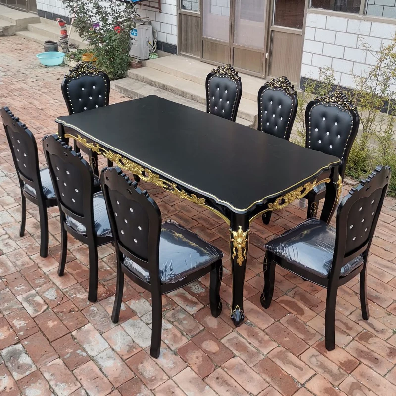 

Nordic 8 Chairs Dining Tables Wooden Black Luxury Center Restaurant Tables Set Kitchen Natural Mesas De Comedor Home Furniture