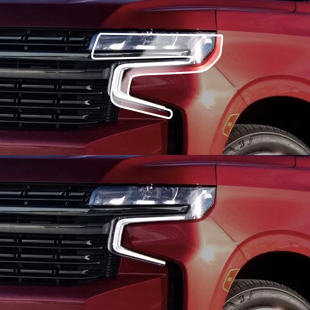 TPU Car Headlight Protective Film For Chevrolet Tahoe 2021-2026 Smoke Black Gloss Pre-Cut PPF Anti-Scratch Vinyl Wrap Cover Kit