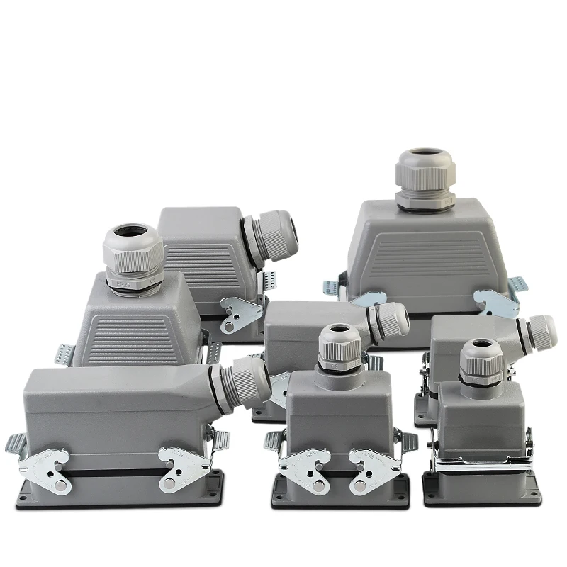 1pcs Rectangle Heavy Duty Connector Hdc-he-04/6...24/32/48 Core Pins Aviation Industry Plug Socket Waterproof Connector 500v 16a