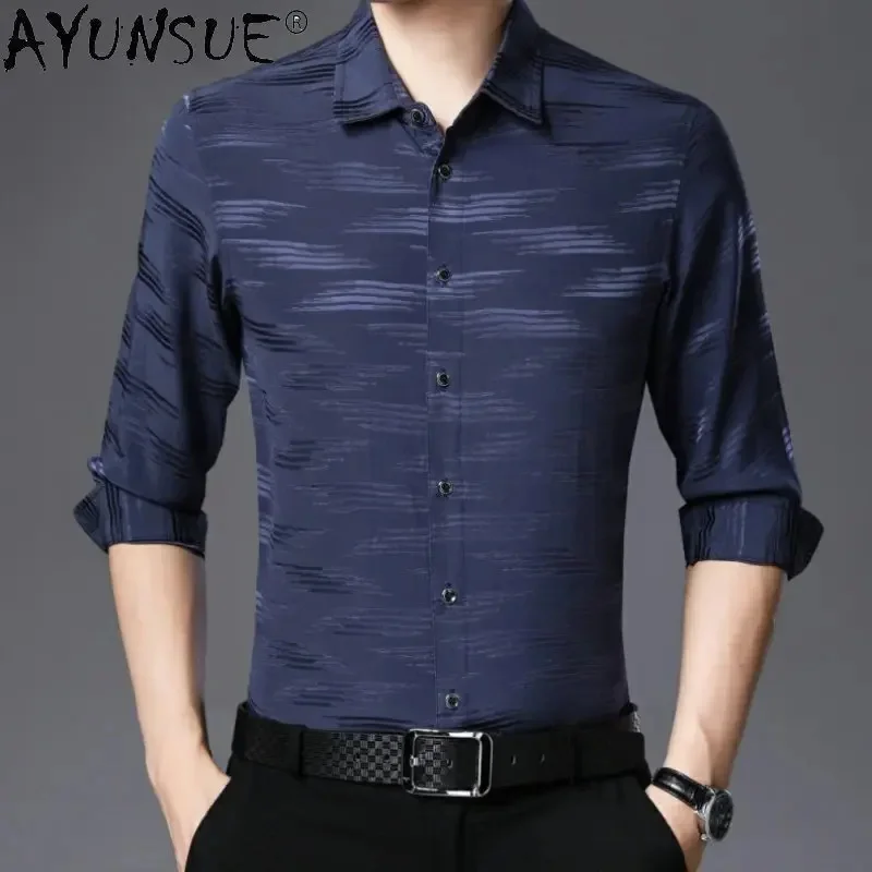 

AYUNSUE Silk Shirt Men's Long Sleeve Mulberry Business Loose Shirts for Men Spring Autumn Clothing Camisas De Hombre