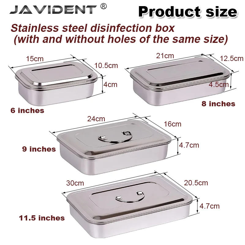 Dental Disinfection Box With Lid Stainless Steel Surgical Equipments Tools Sterilizer Container Square Tray with/without Holes