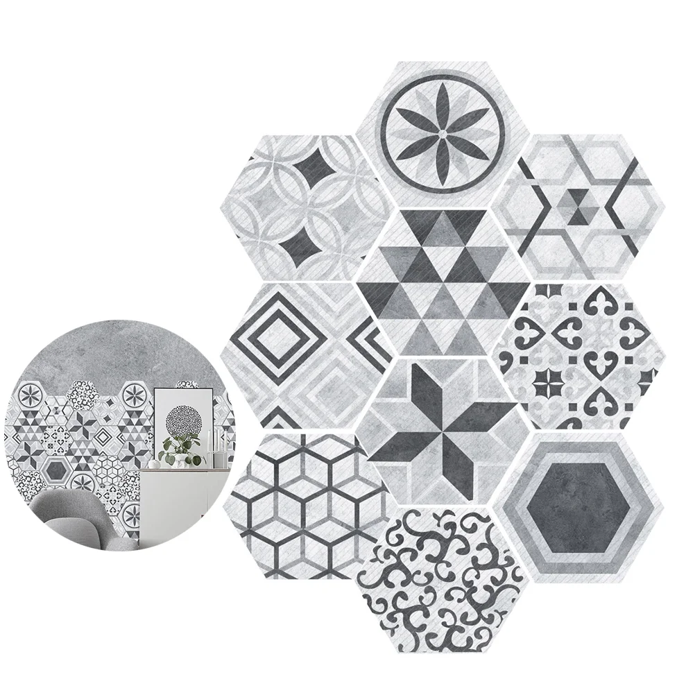 10 Pcs Kitchen Tile Stickers Waterproof Hexagon Wallpaper Self Adhesive Tiles Floor Stitching