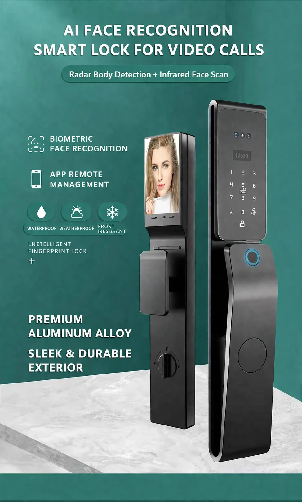Waterproof smart lock facial recognition fingerprint unlock, memory card, App control