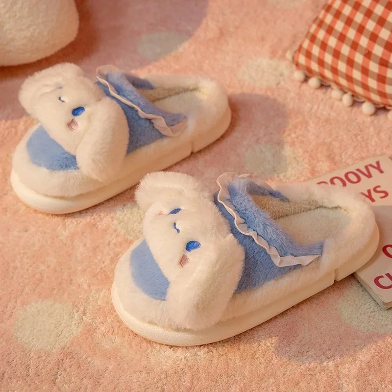 Kawaii Sanrio Kuromi My Melody Home Fuzzy Slipper Cartoon Cinnamoroll Yk2 Women Winter Plush Non Slip Slippers Girl Flat Shoes