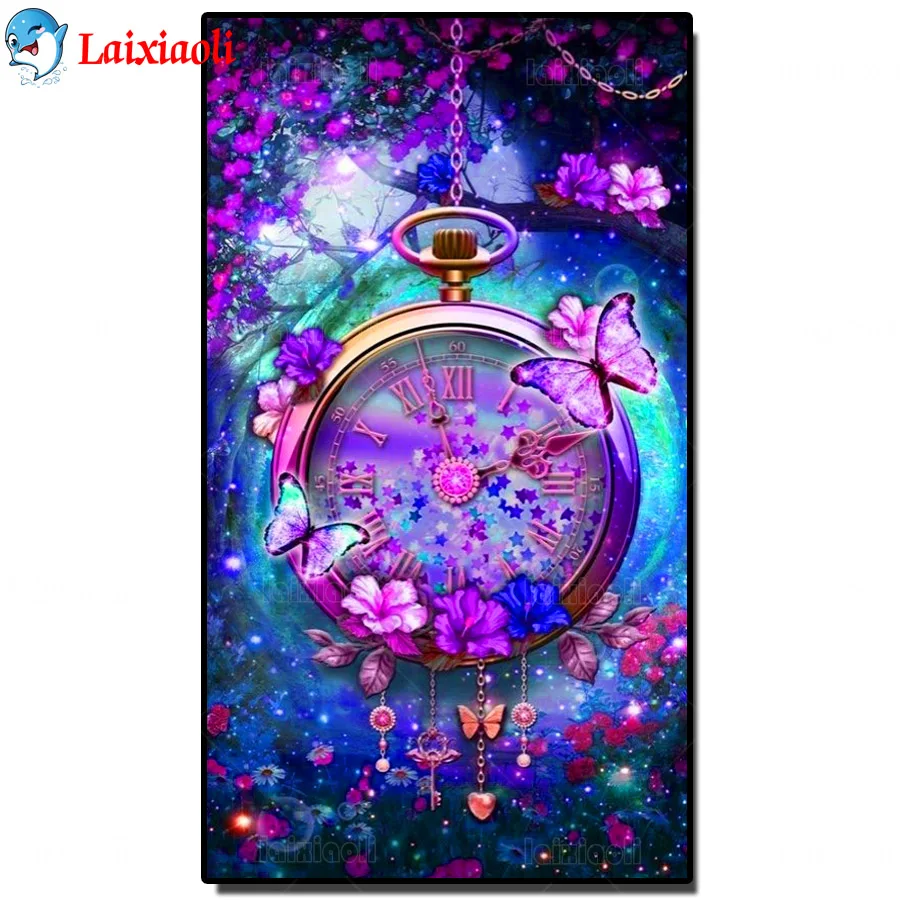 

2020 round Diamond Painting Forest,butterfly, pocket watch Full square Rhinestone of Picture Diamond mosaic Valentine's Day gift