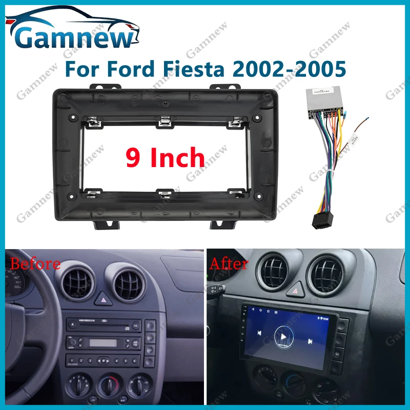 Kit de painel de áudio de rádio Android adaptador de fáscia de quadro de carro de 9 polegadas para Ford Fiesta 2002-2005