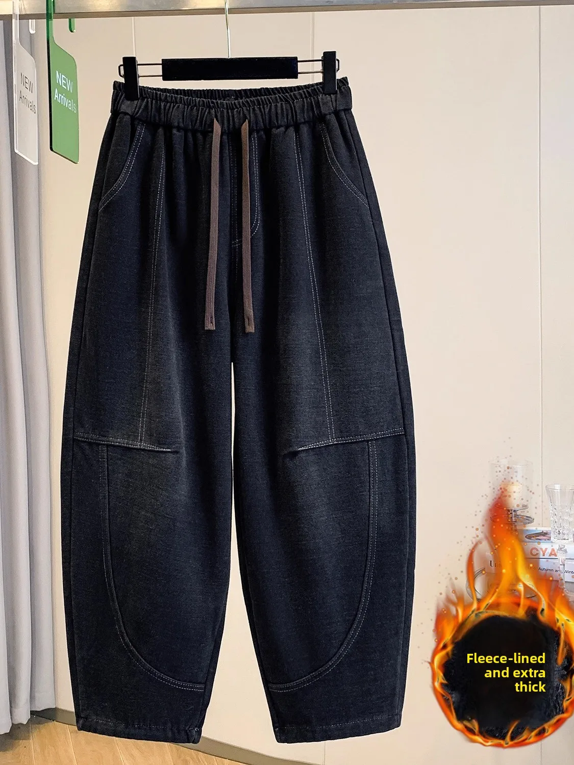 

Женские джинсовые брюки-харланы на флисовой подкладке, свободные, удобные, в стиле оверсайз, скрывающие недостатки фигуры, с высокой талией, из хлопка и полиэстера