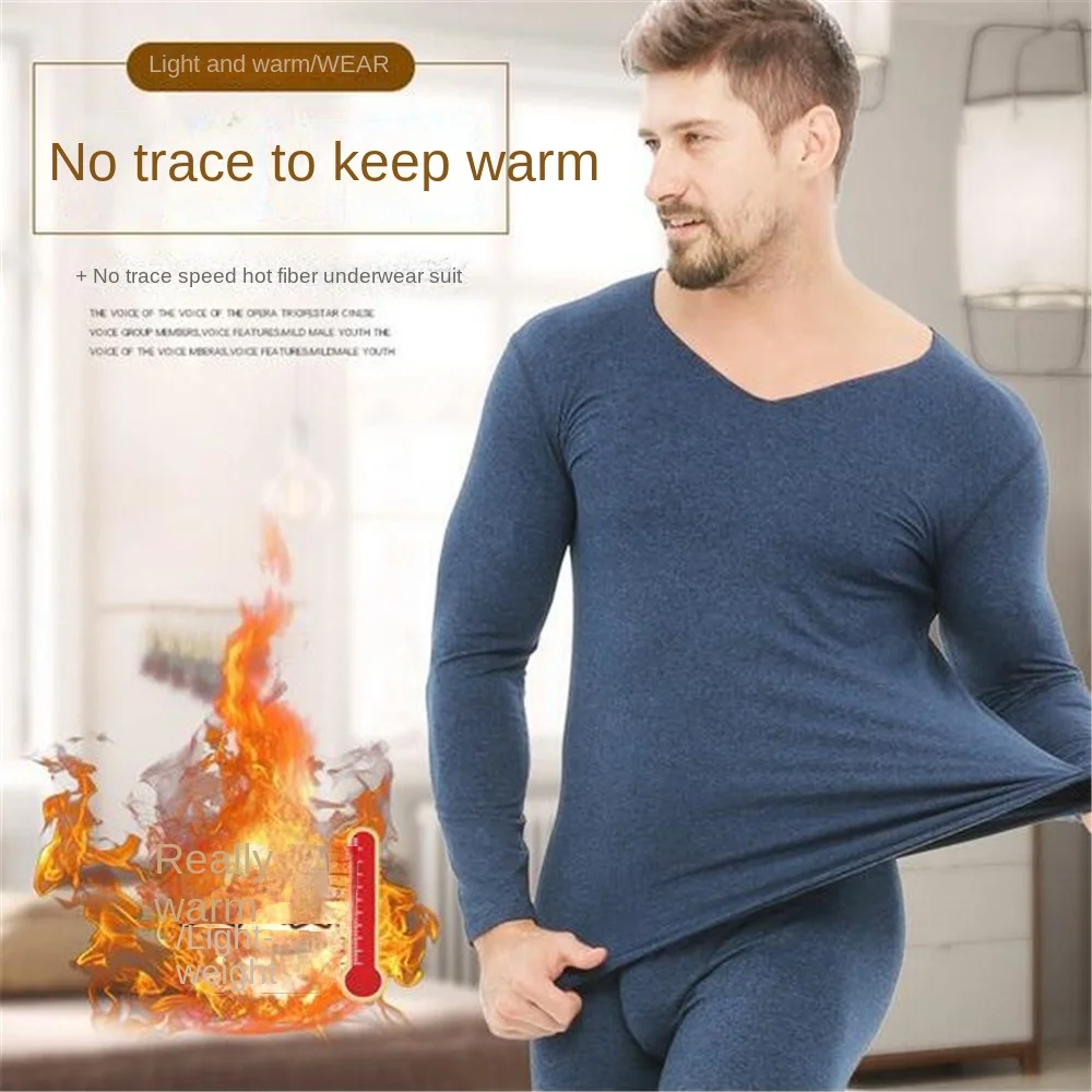 Autumn Winter Thermal Underwear Men Long Johns Men Thermal Underwear Set V-Neck Seamless Underwear Thermal Pants+top