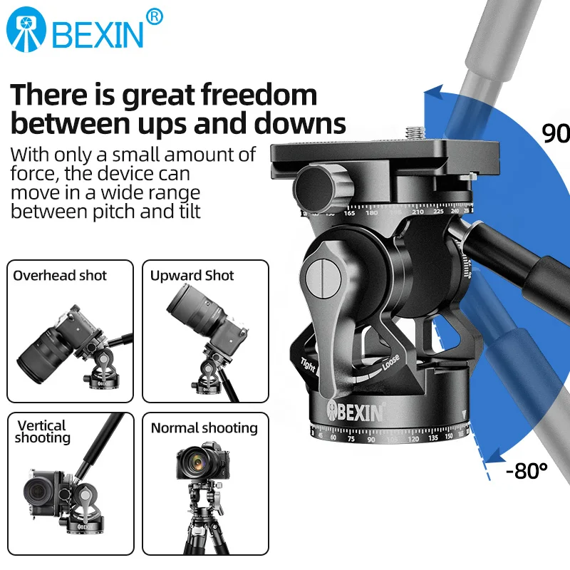 BEXIN رأس ثلاثي صغير خفيف الوزن مزدوج كاميرا بانورامية رأس فيديو لحامل ثلاثي القوائم Arca Swiss لوحة الإصدار السريع لكاميرا Dslr