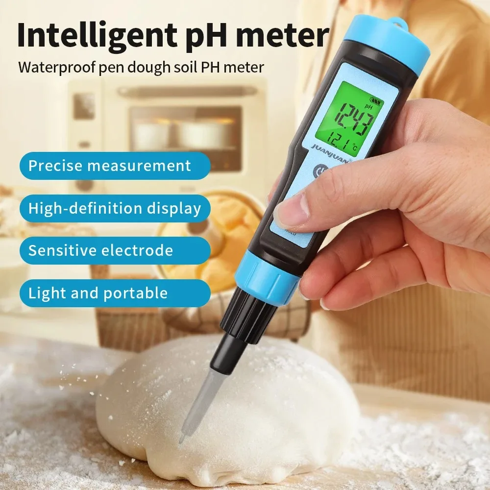 Food PH Meter 0.00~14.00 PH Temp Tester for Meat Canning Cheese Dough Fruit Meat Water Soil PH Test with High Precision Probe