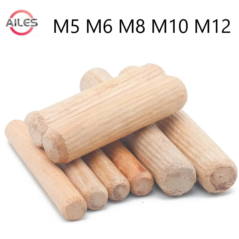 M5 M6 M8 M10 M12 Wooden Stick Round Raft Cork Twill Wood Pin Nails Wedge Shaft Connector 20mm-100mm Length