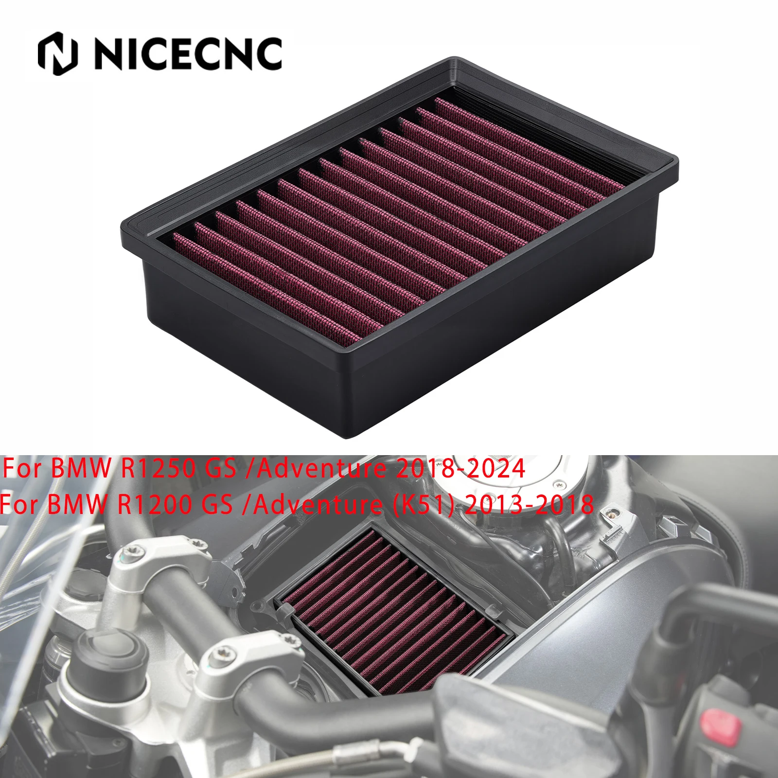 For BMW R1250 GS /Adventure 2018-2024 Motorcycle High Flow Air Filter R1200GSA R1250R R1250RS R1250RT R1200 GS Adventure /R /LC