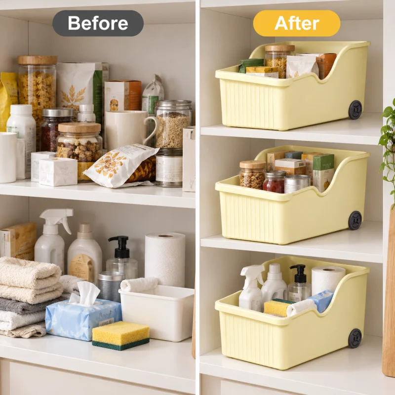 3 Internal Cabinet Roller Storage Boxes, a Scientific Space-Saving Storage System, Suitable for Storing Pot Lids, Spice Jars, and Various Kitchen Utensils, Fits into the Cabinet Without Affecting the Closing of the Cabinet Doors, Pull Out to Quickly Access the Items Inside, Optimizes the Storage Space in the Cabinet, and Organizes Scattered Kitchen Items